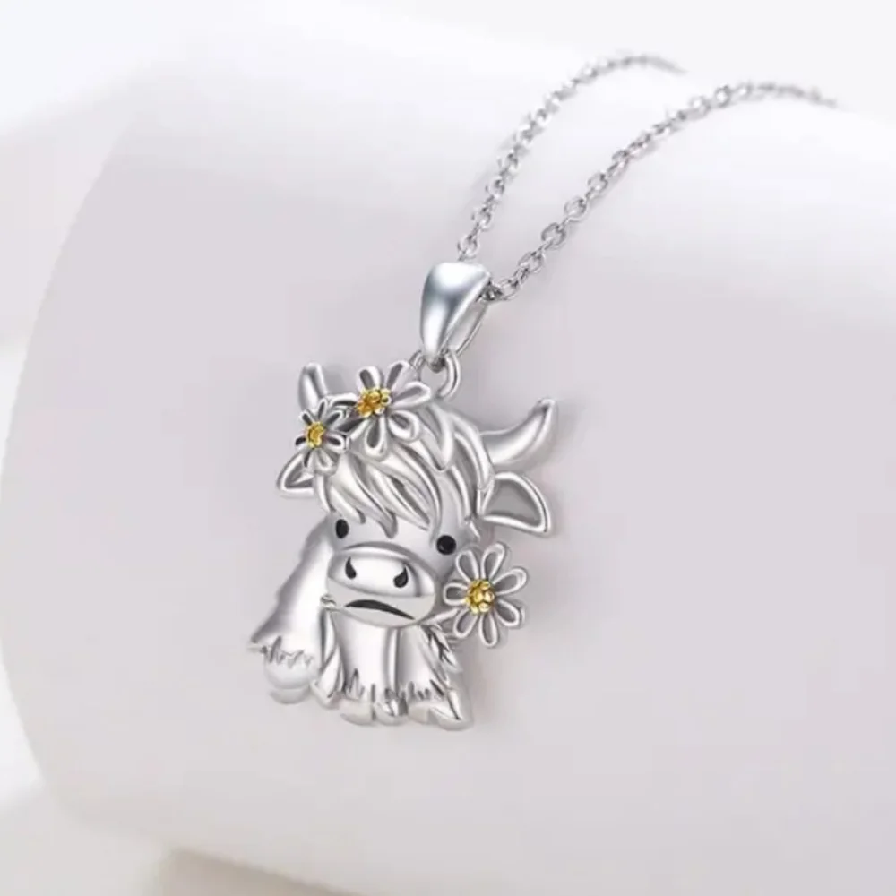 Cow with Flower Pendant Necklace